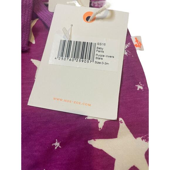 Noe and Zoe Baby Pants Purple Inverse Stars Drawstring Waist Size 0-3M NWT - Picture 7 of 7